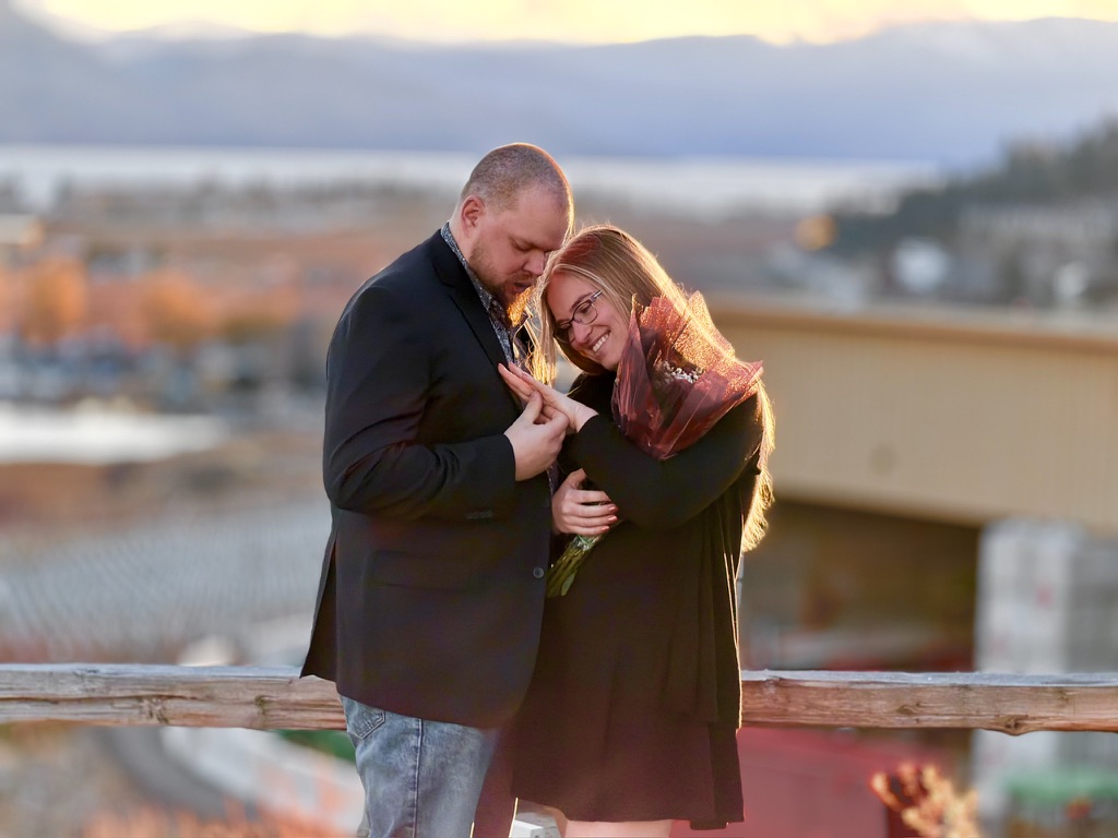 Engagement photo couple laughing Kelowna