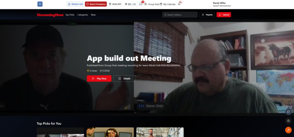 StreamingNow — Group Hub meeting recording promoted to the platform