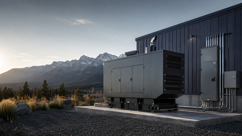 Industrial diesel generator installation at a mountain site