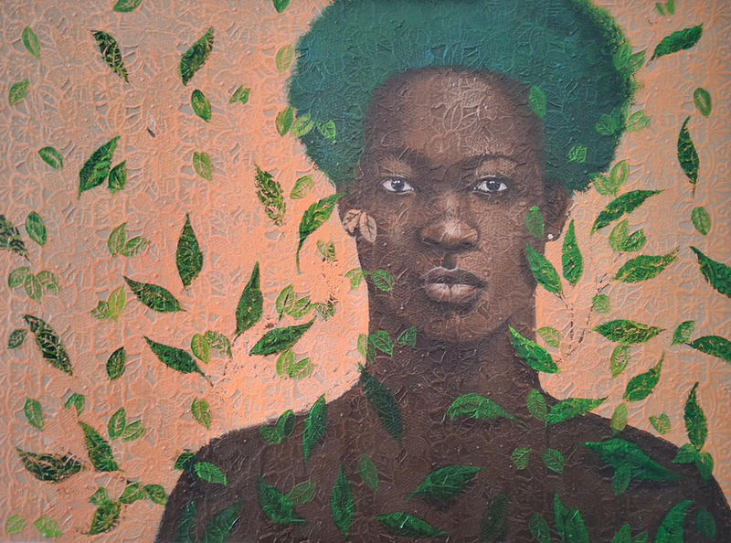 The Grove Within, Acrylic on Lace — Adeodunfa