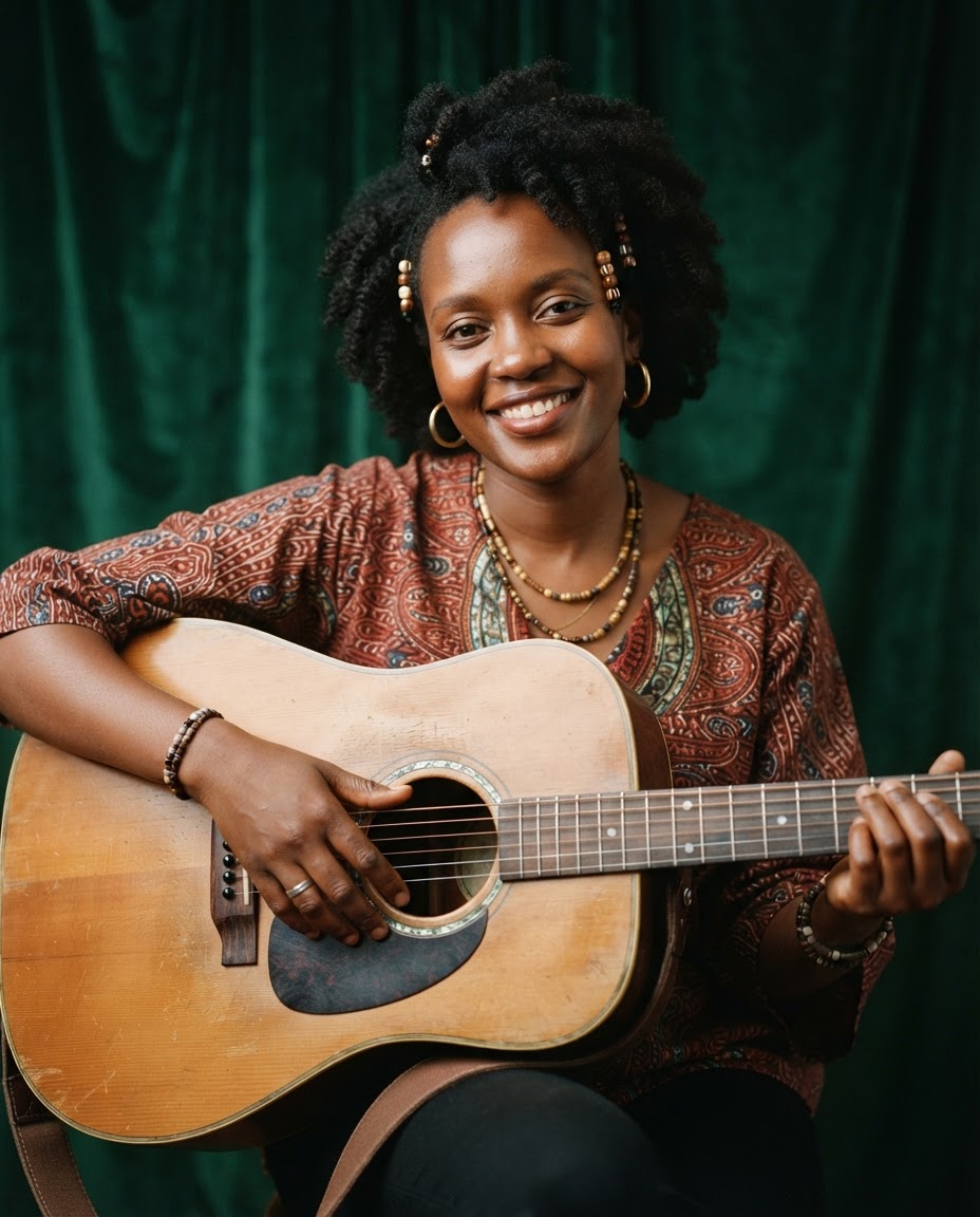 Portrait of a musician with a guitar