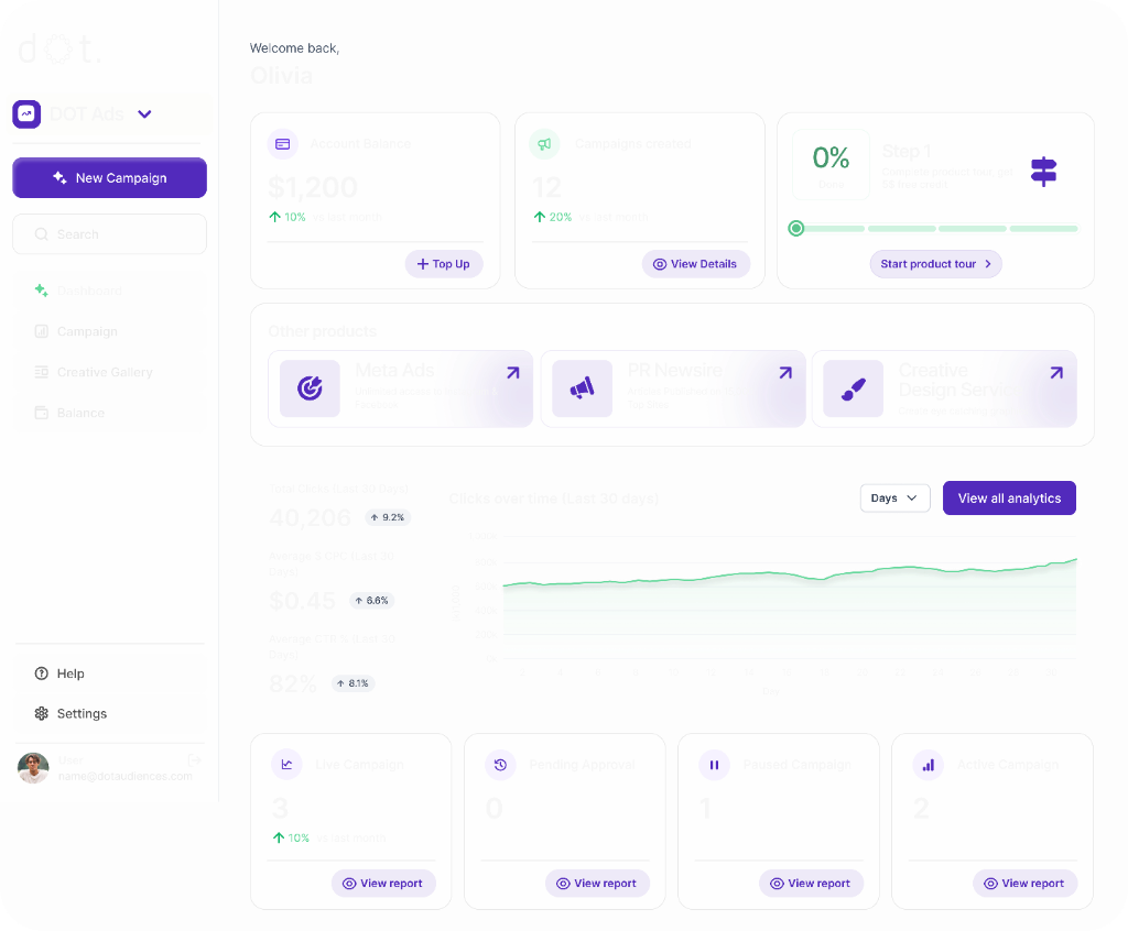 DOT Ads platform dashboard