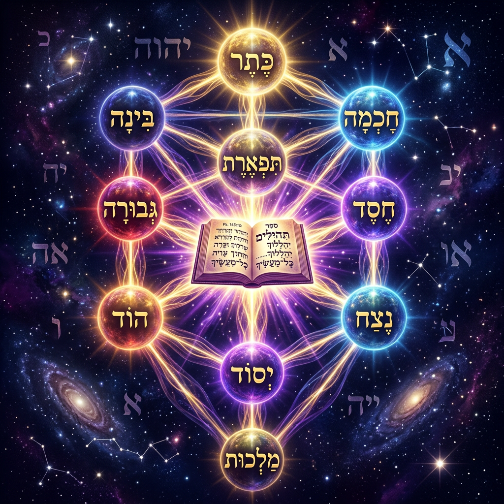 עץ החיים עם עשר הספירות וספר תהילים במרכז