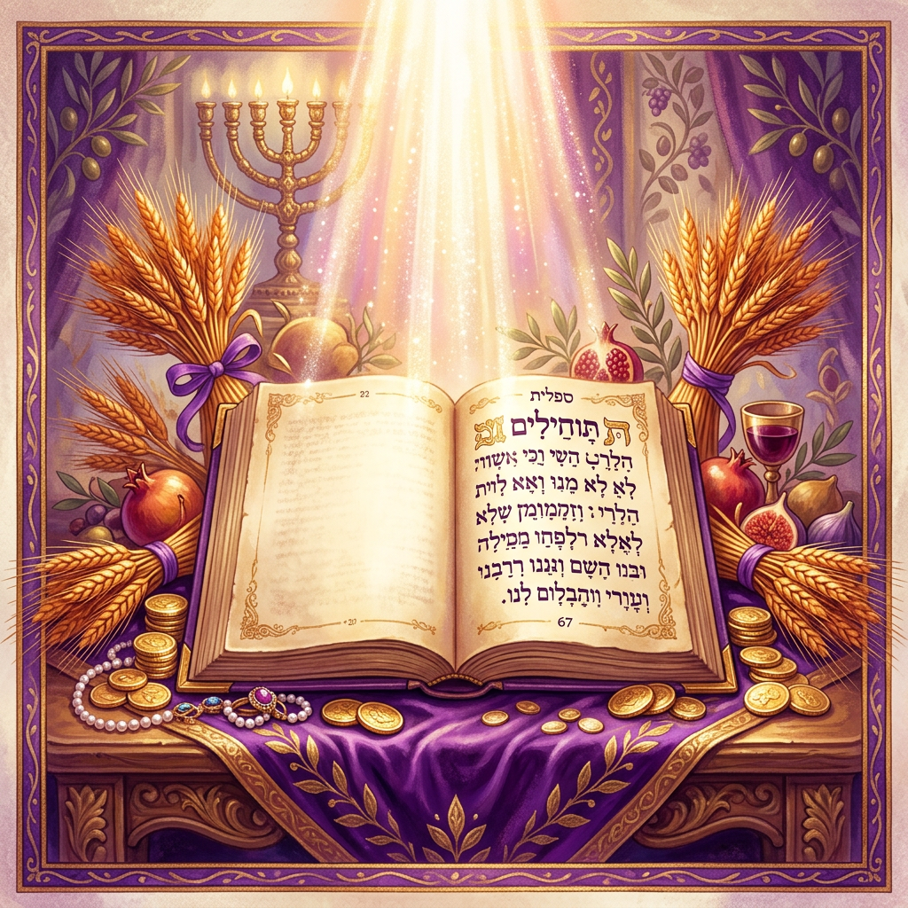 ספר תהילים עם סמלי שפע ופרנסה באור זהוב