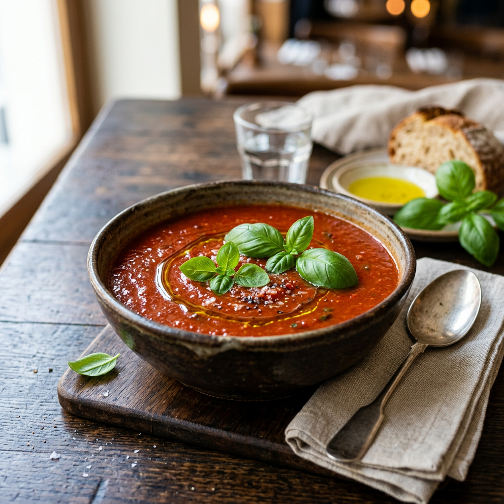 Receta Sopa de tomate concentrada con albahaca