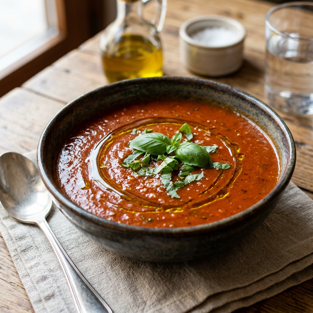 Receta Sopa de tomate concentrada con albahaca y aceite de oliva