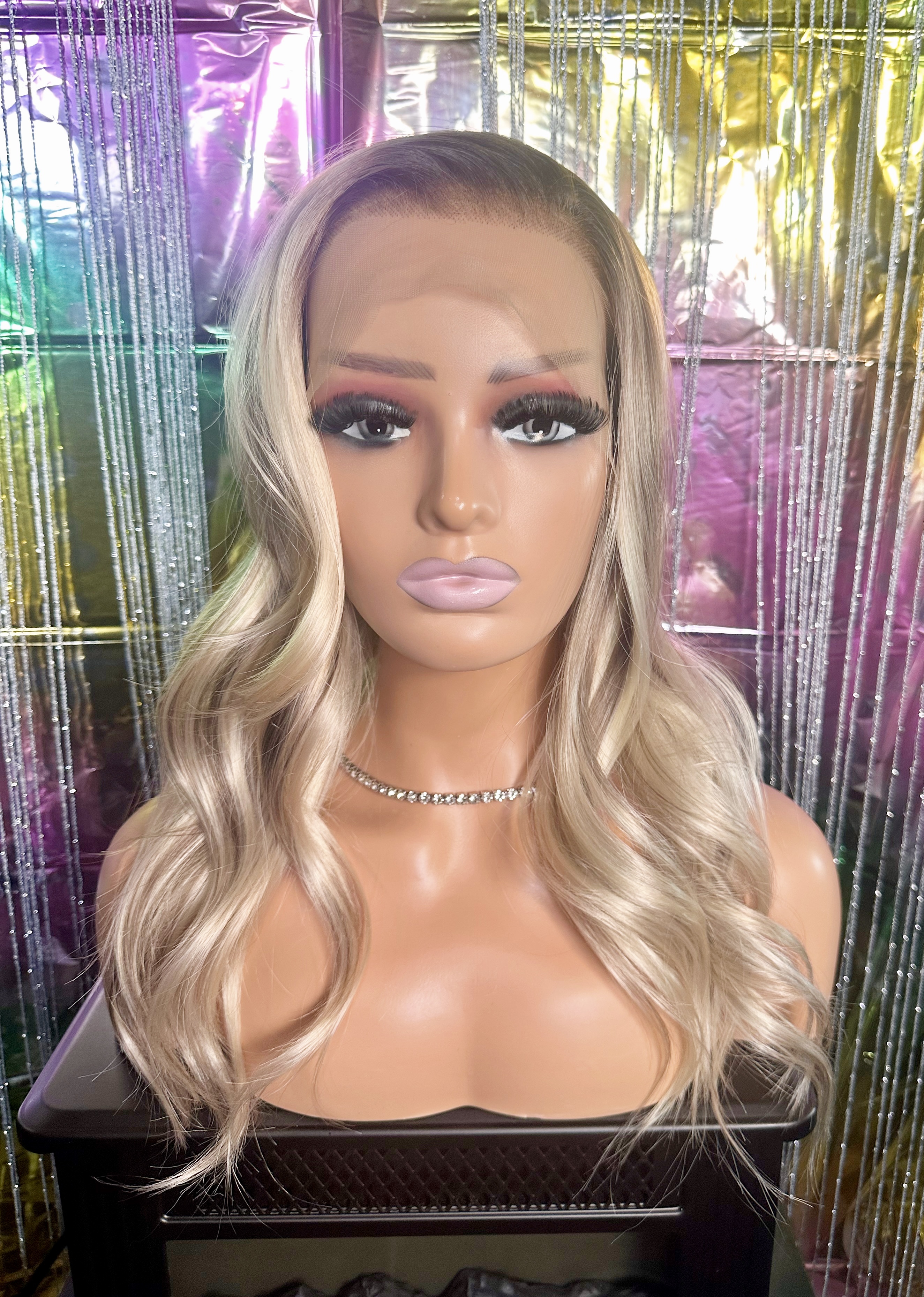 Persephone - 13x4 Lace Front Wig Platinum Blonde Ombre Long Wavy Highlights