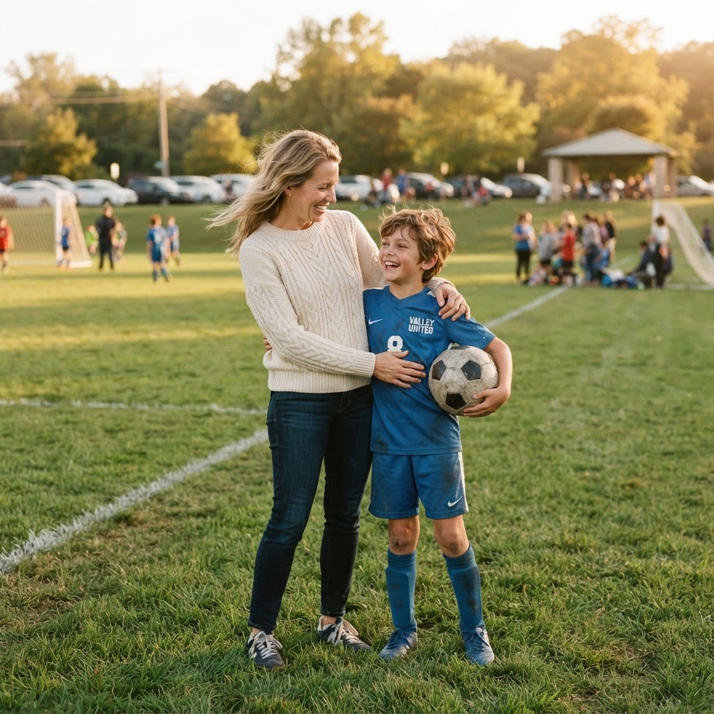 Grandmother and child with a soccer ball