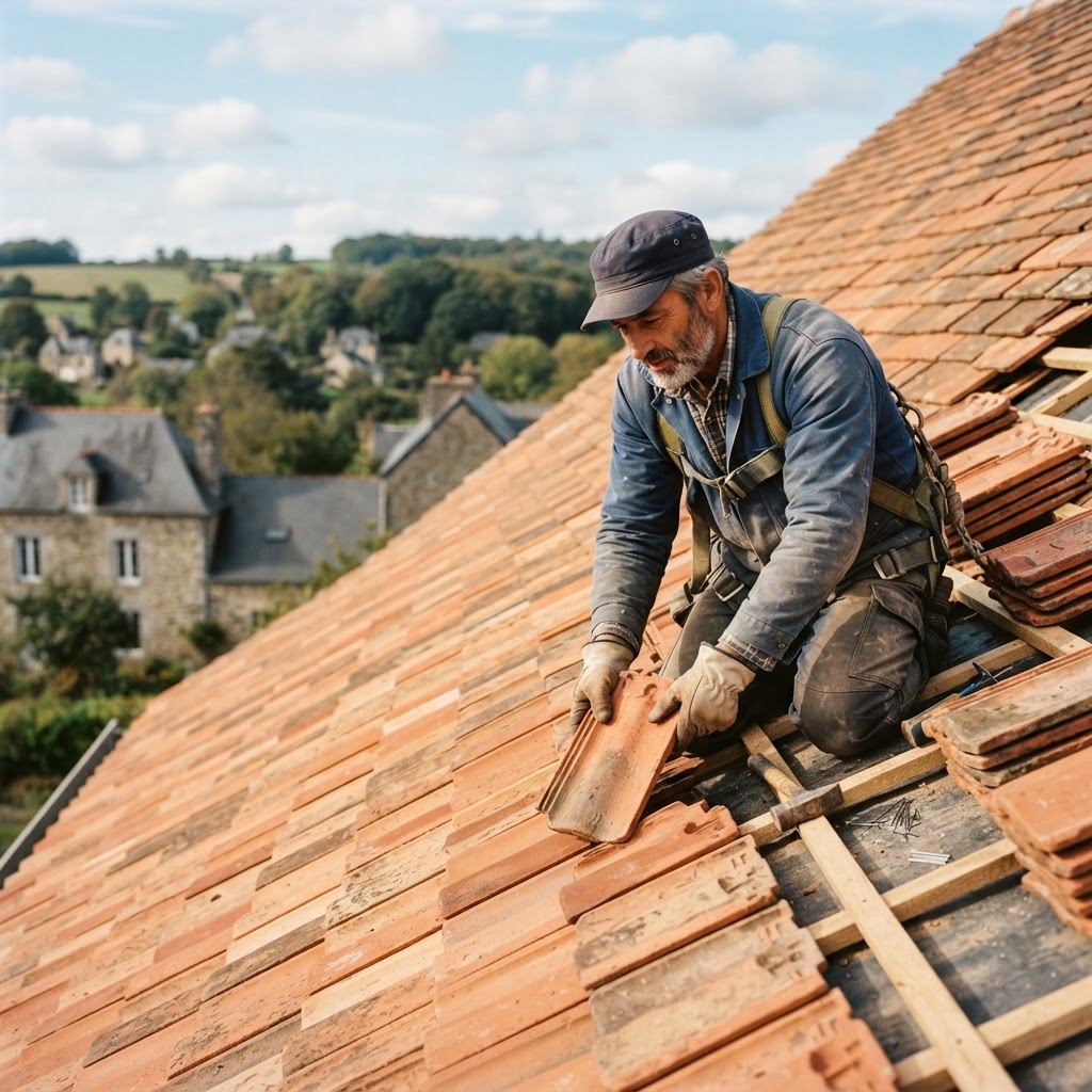 Artisan couvreur Molacaz au travail sur une toiture à Billy-Berclau