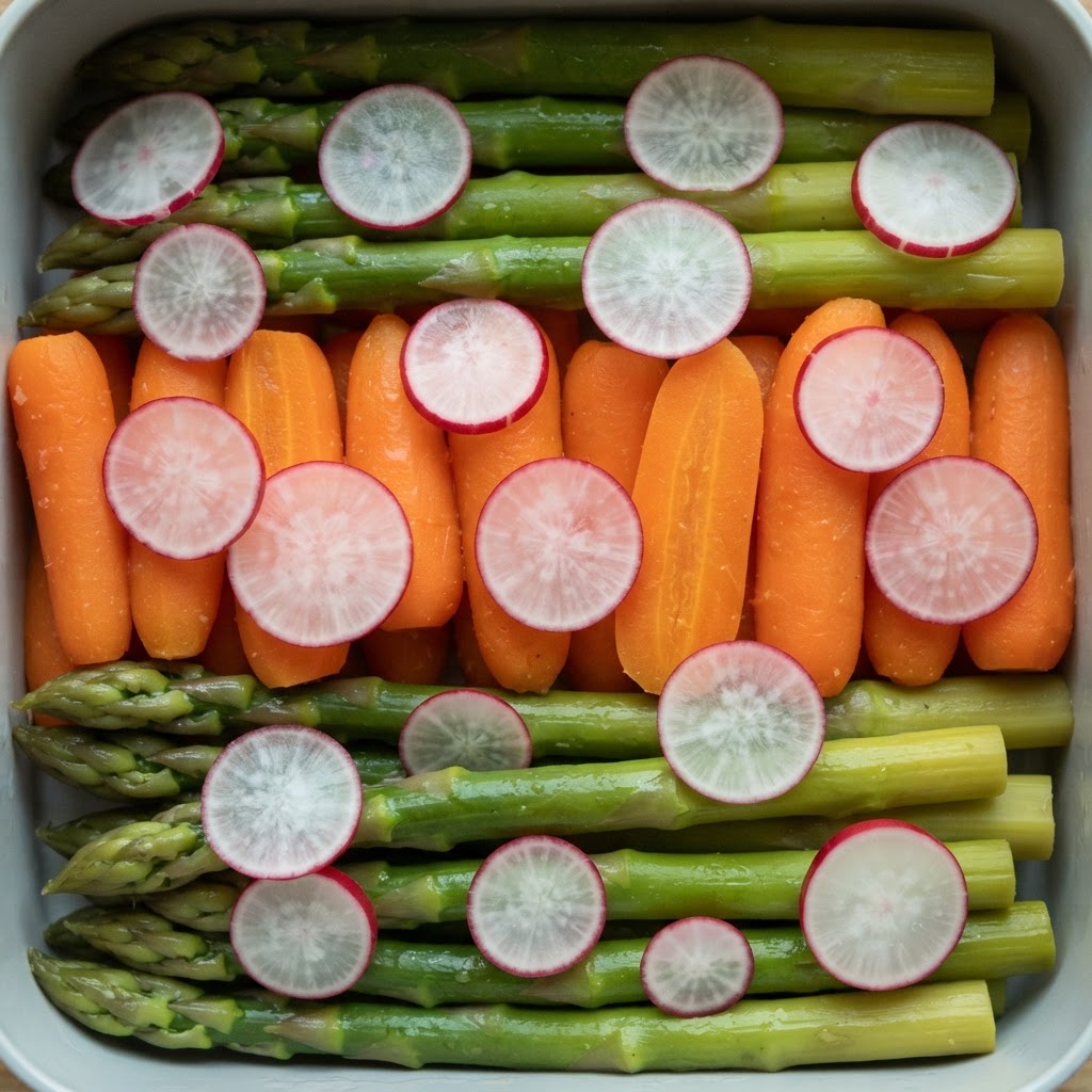 Mosaico de Vegetales al Vapor con Textura Crujiente