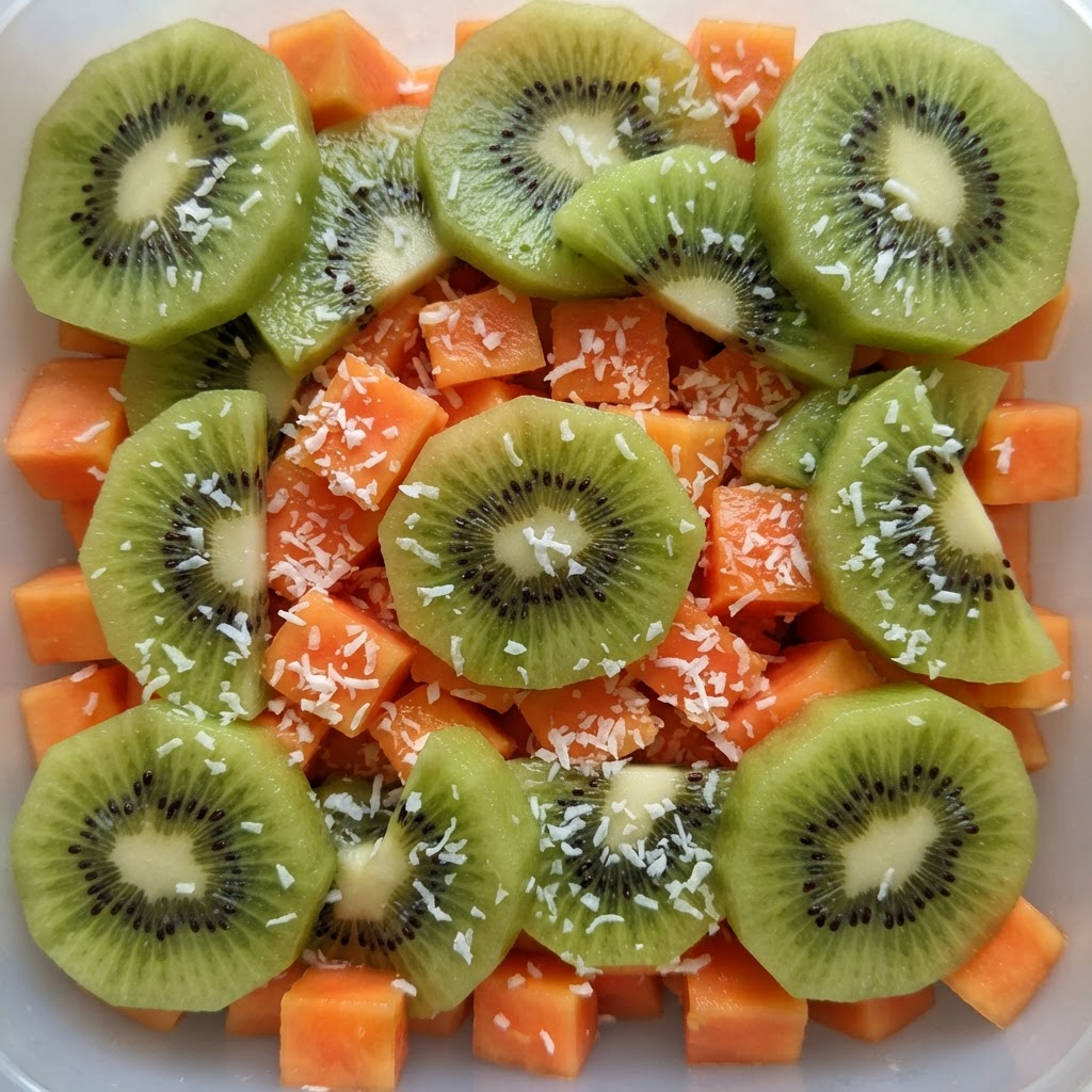 Mosaico Tropical de Papaya y Kiwi