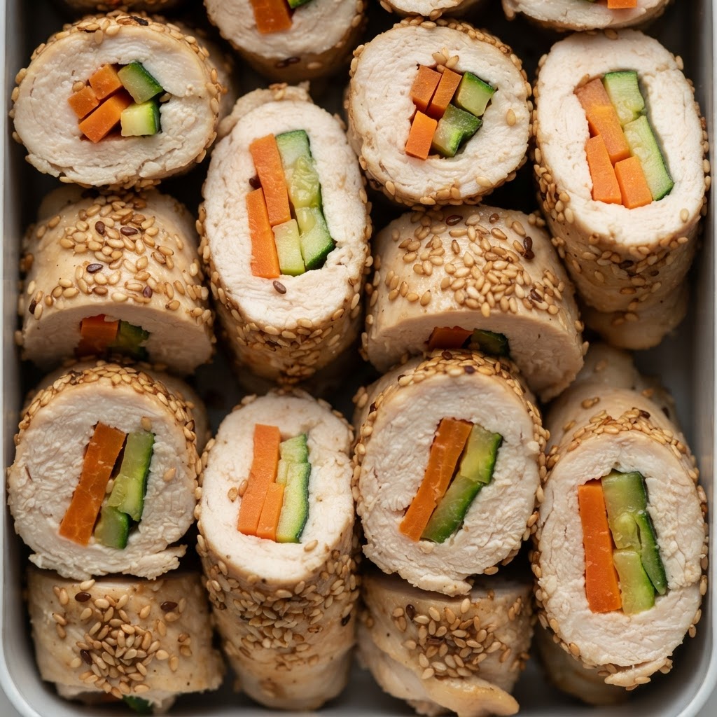 Rollitos de Pollo y Vegetales con Costra de Semillas