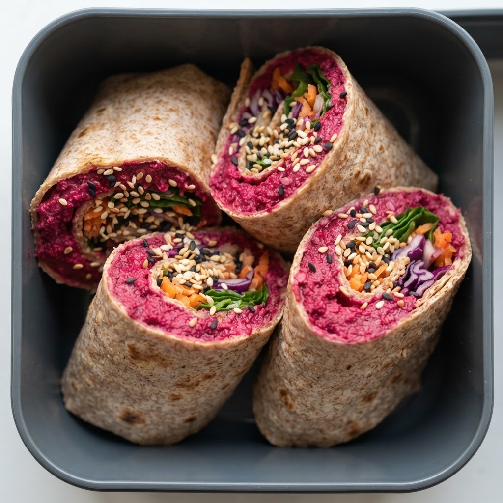 Wraps de Trigo Integral con Hummus de Remolacha y Semillas