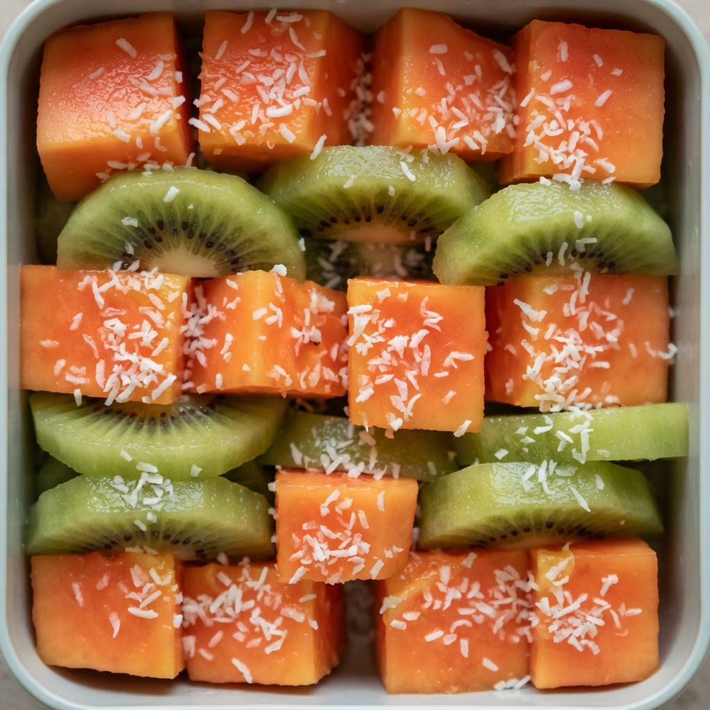 Mosaico Tropical de Papaya y Kiwi