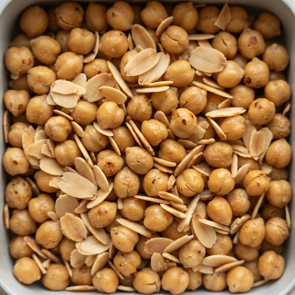 Bocados crujientes de garbanzos al curry y almendras tostadas