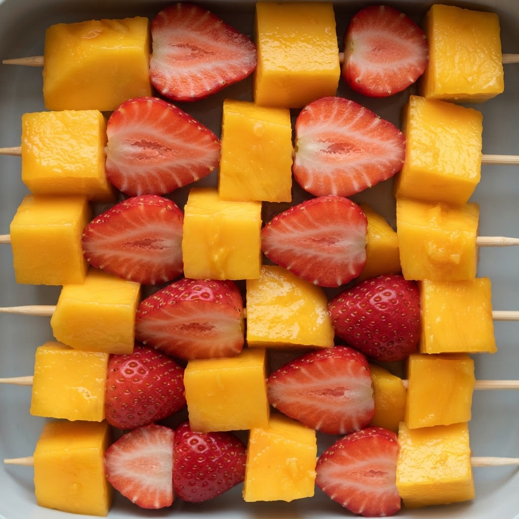 Banderillas de Frutas Tropicales con Mango y Fresa