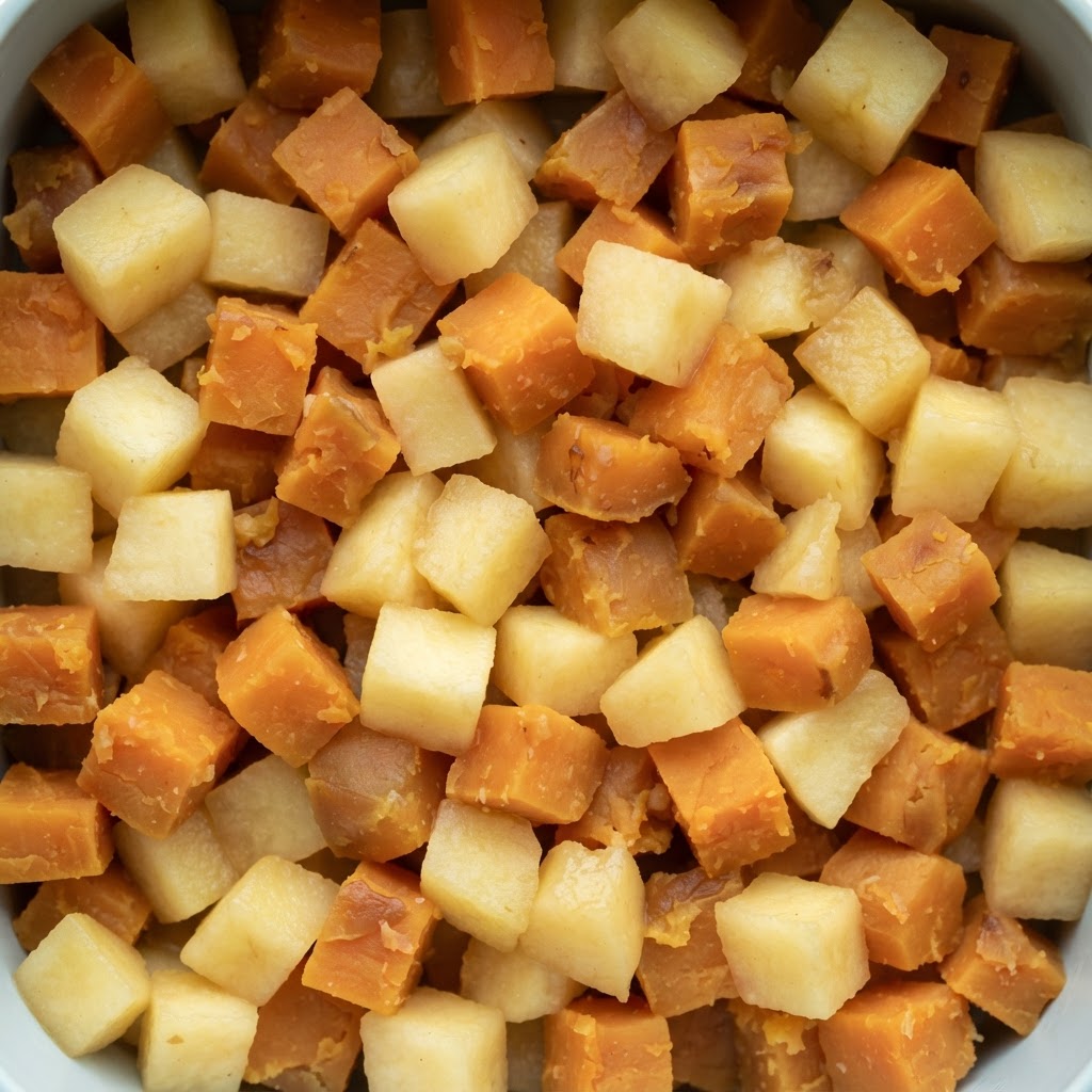 Cubitos de Camote y Manzana al Horno con Canela