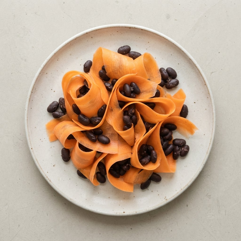 Carpaccio de Zanahoria Glaseada con Textura de Frijol Negro