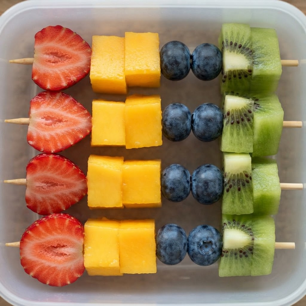 Brochetas Arcoíris de Frutas Frescas