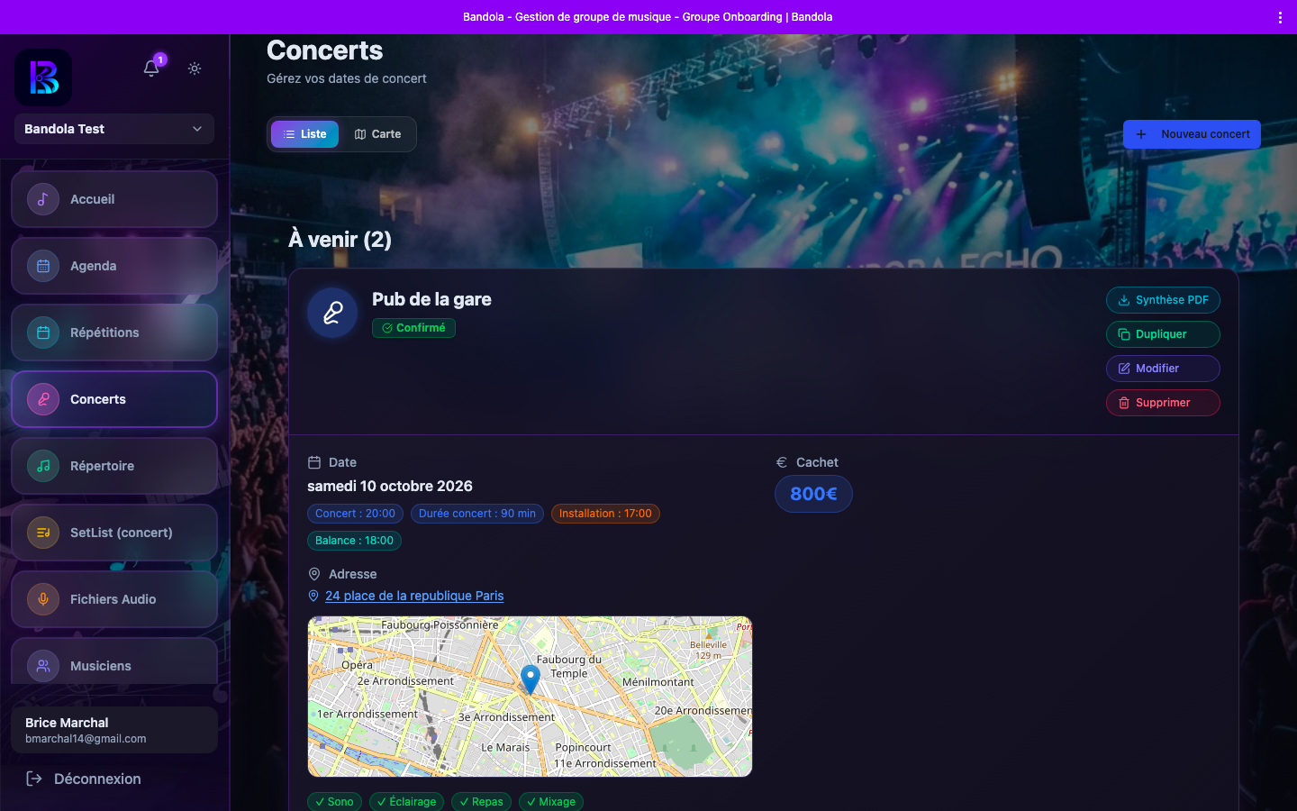 Concerts avec cartographie