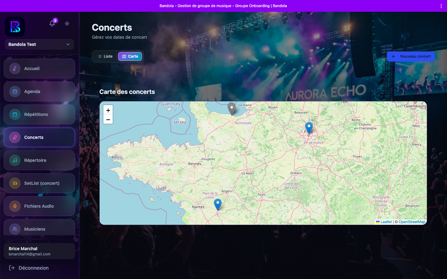 Carte des concerts