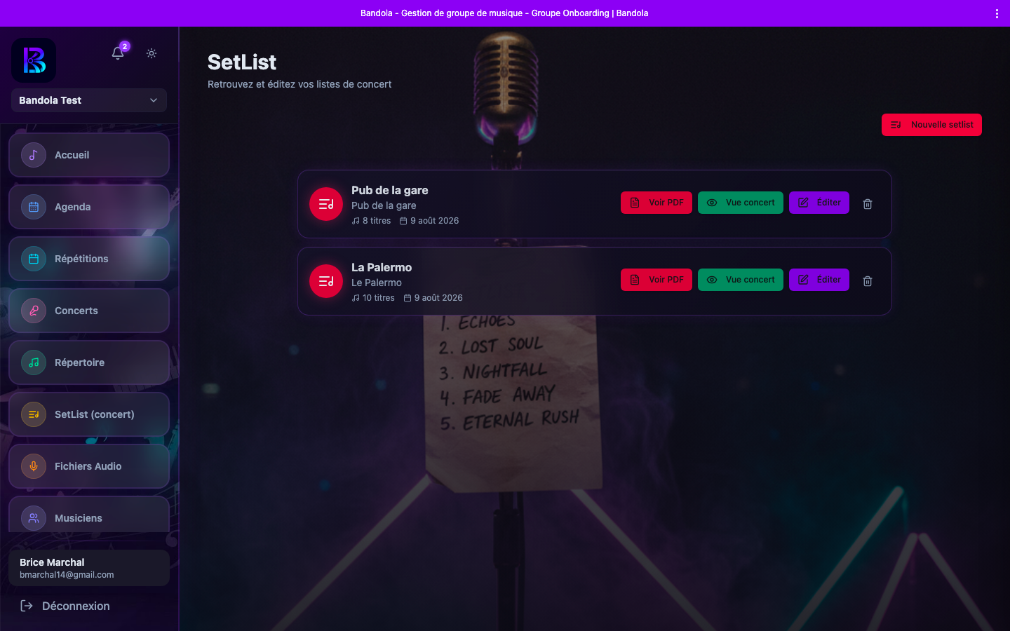 SetLists de concert