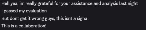 Discord community feedback about passing an evaluation through shared analysis and collaboration