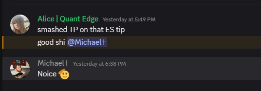 Discord community feedback praising an ES trade tip