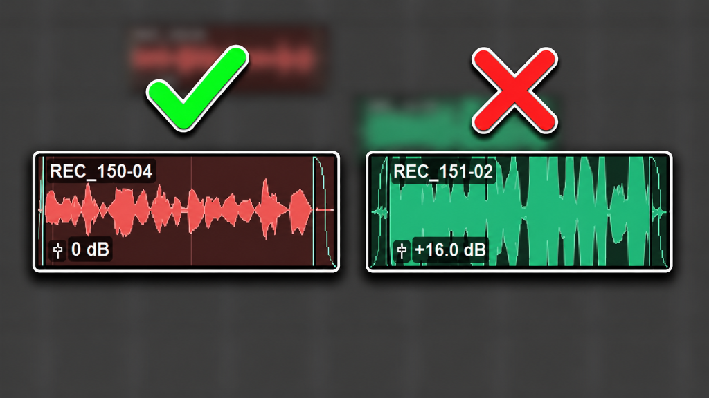 Audio levels example - correct vs clipped