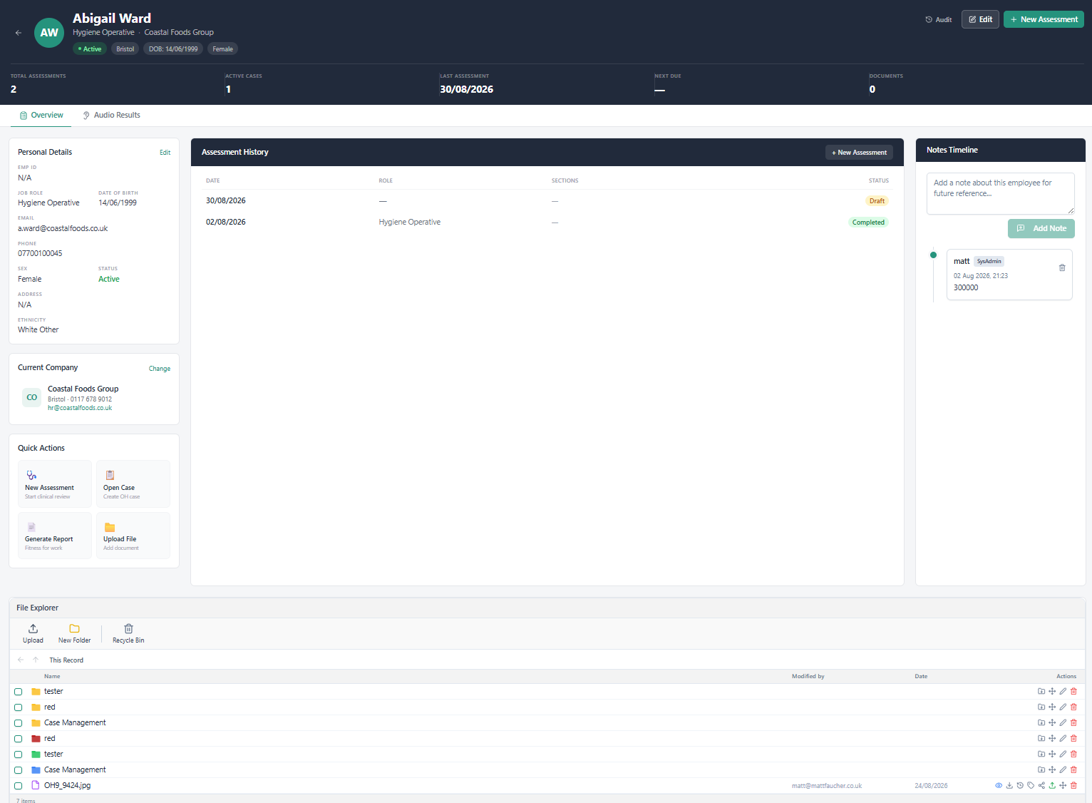 OccuWell Pro Employee Records