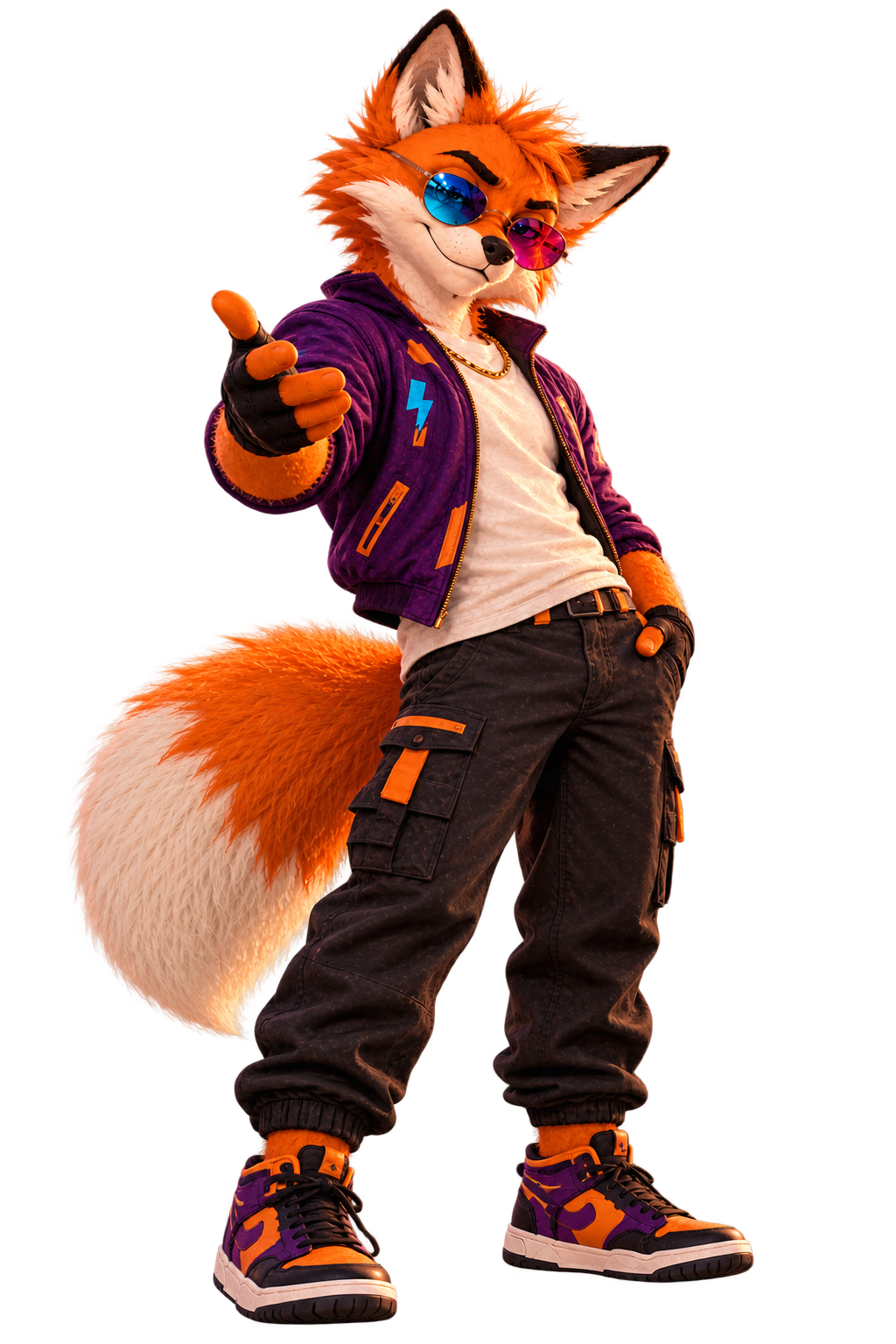 Foxybiza fox mascot wearing sunglasses
