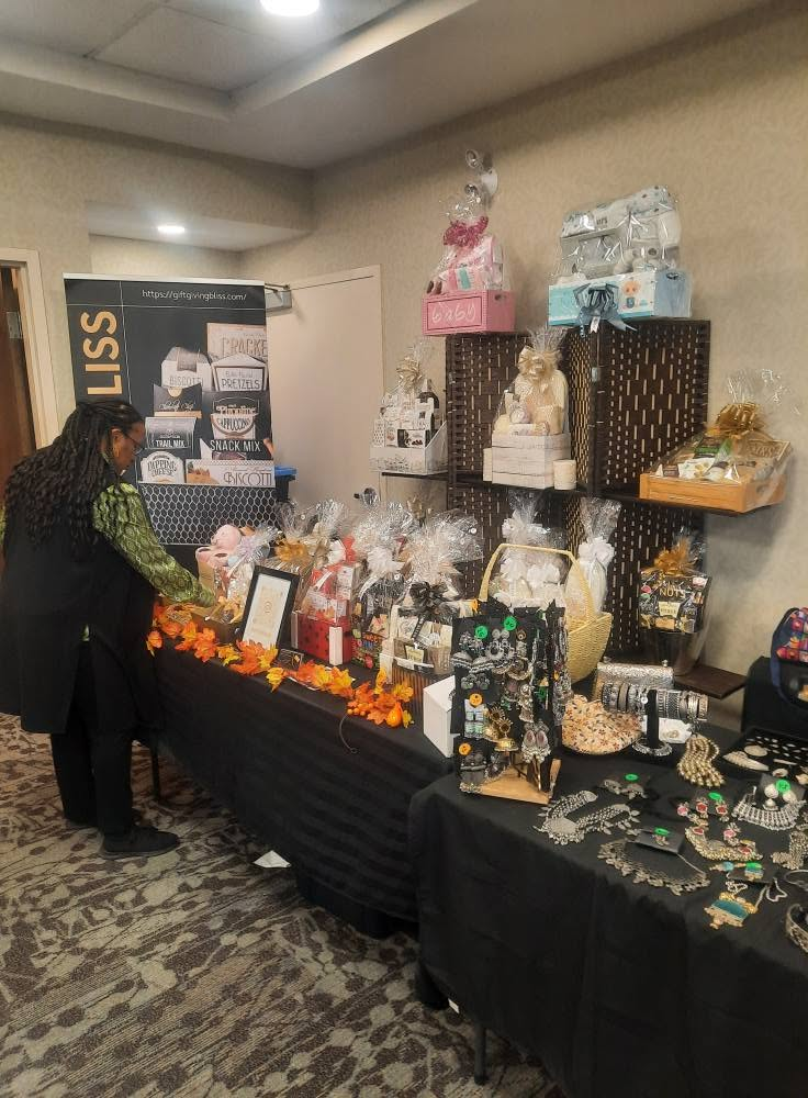 Gift baskets and curated gift sets on display