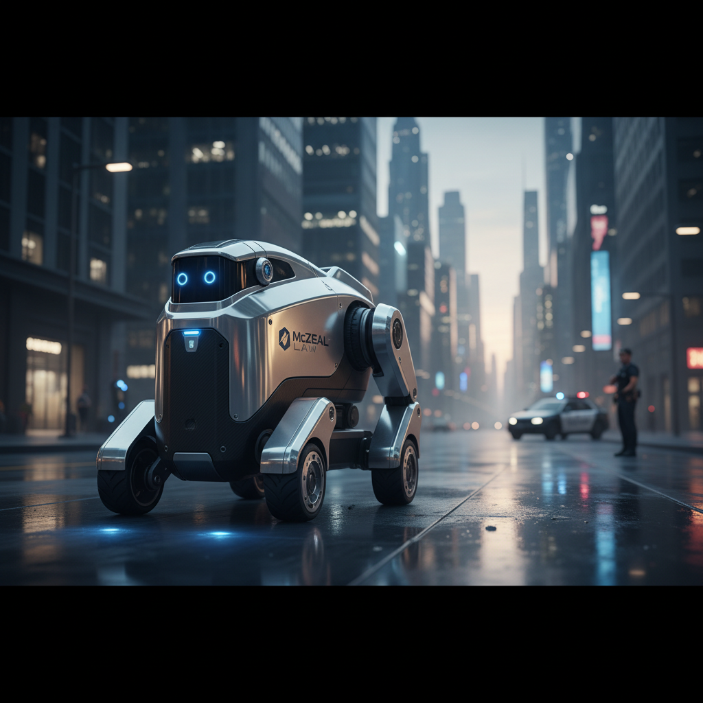 McZeal LawDog robot patrolling in an urban setting