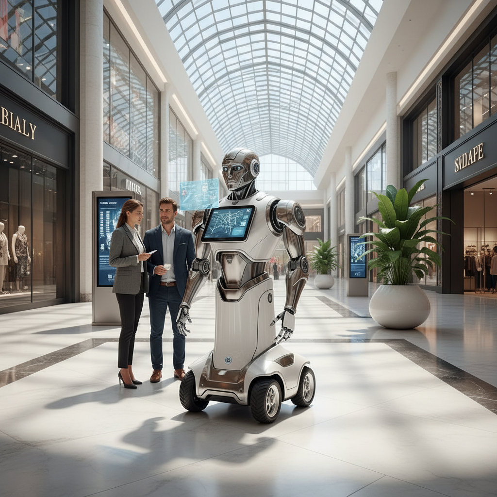 MallBot robot assisting shoppers in a mall