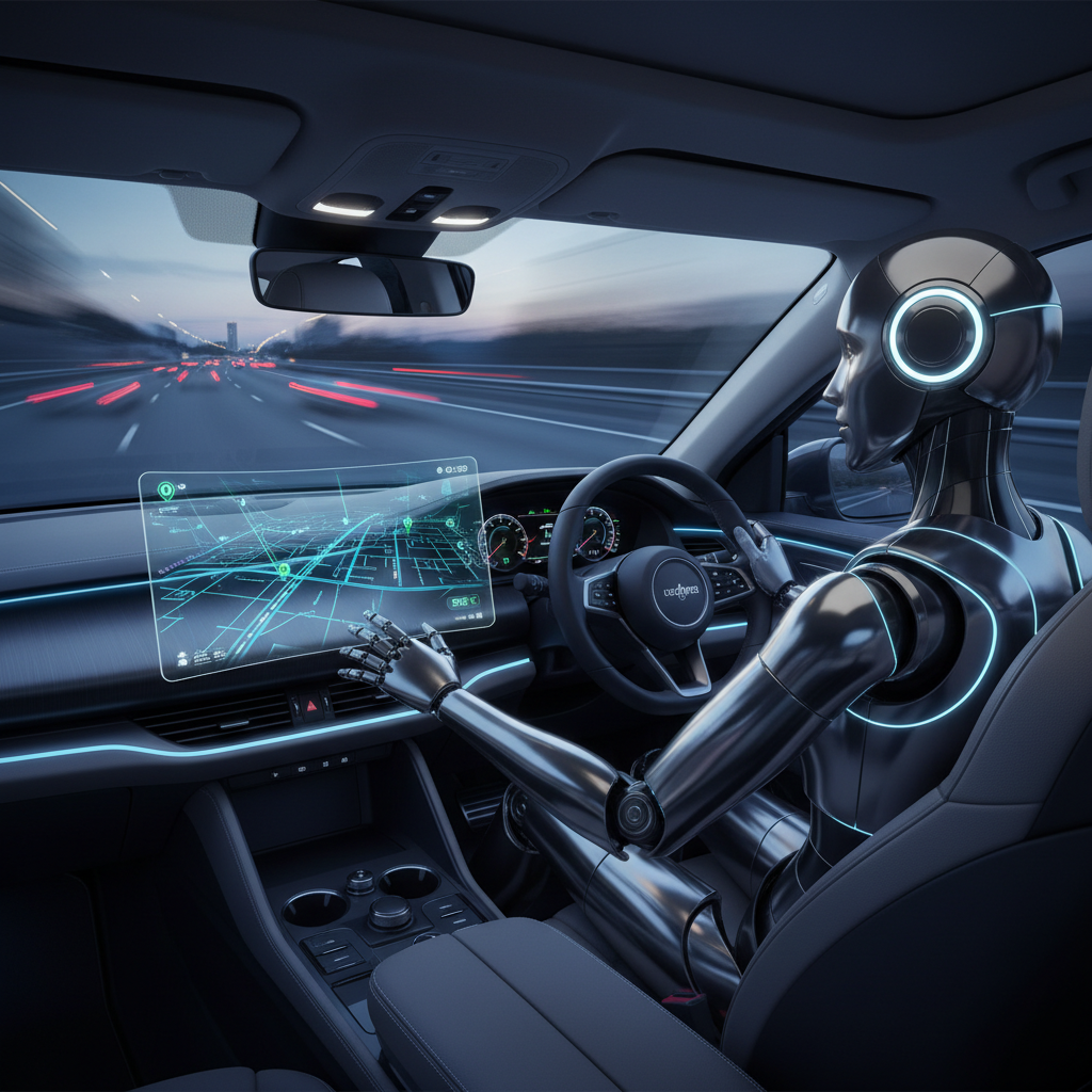 DriveMate driving assistant robot in a car cockpit