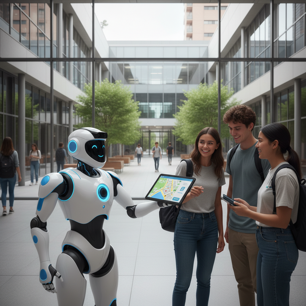CampusGuard robot assisting students on a school campus