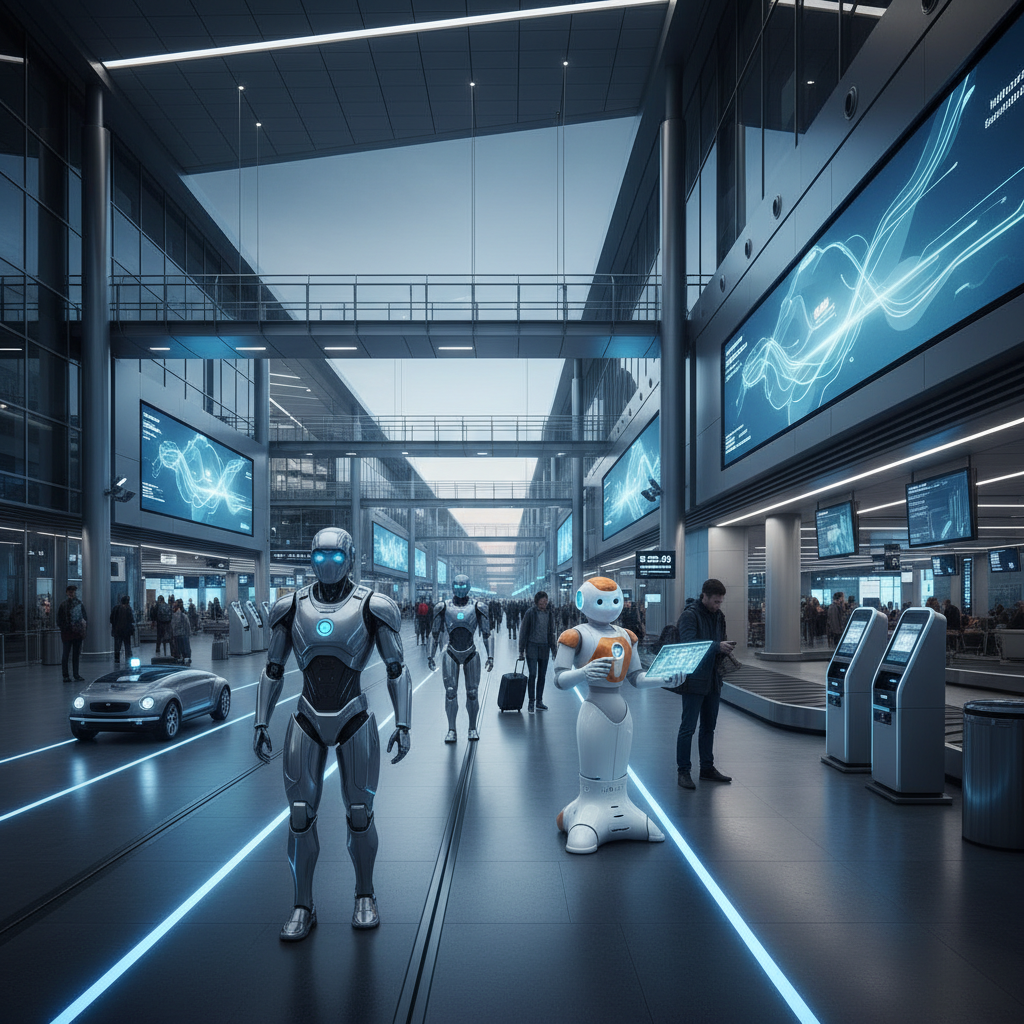 Airport Sentinel robot assisting inside a modern airport
