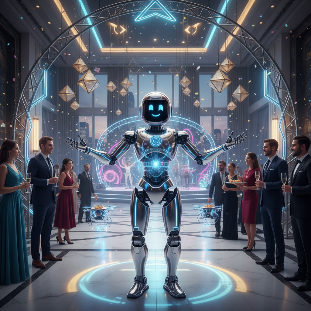 PartyBot robot hosting a modern event