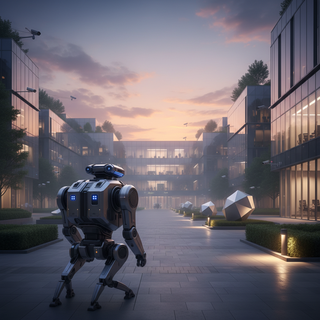 RoboGuard patrol robot monitoring a commercial property