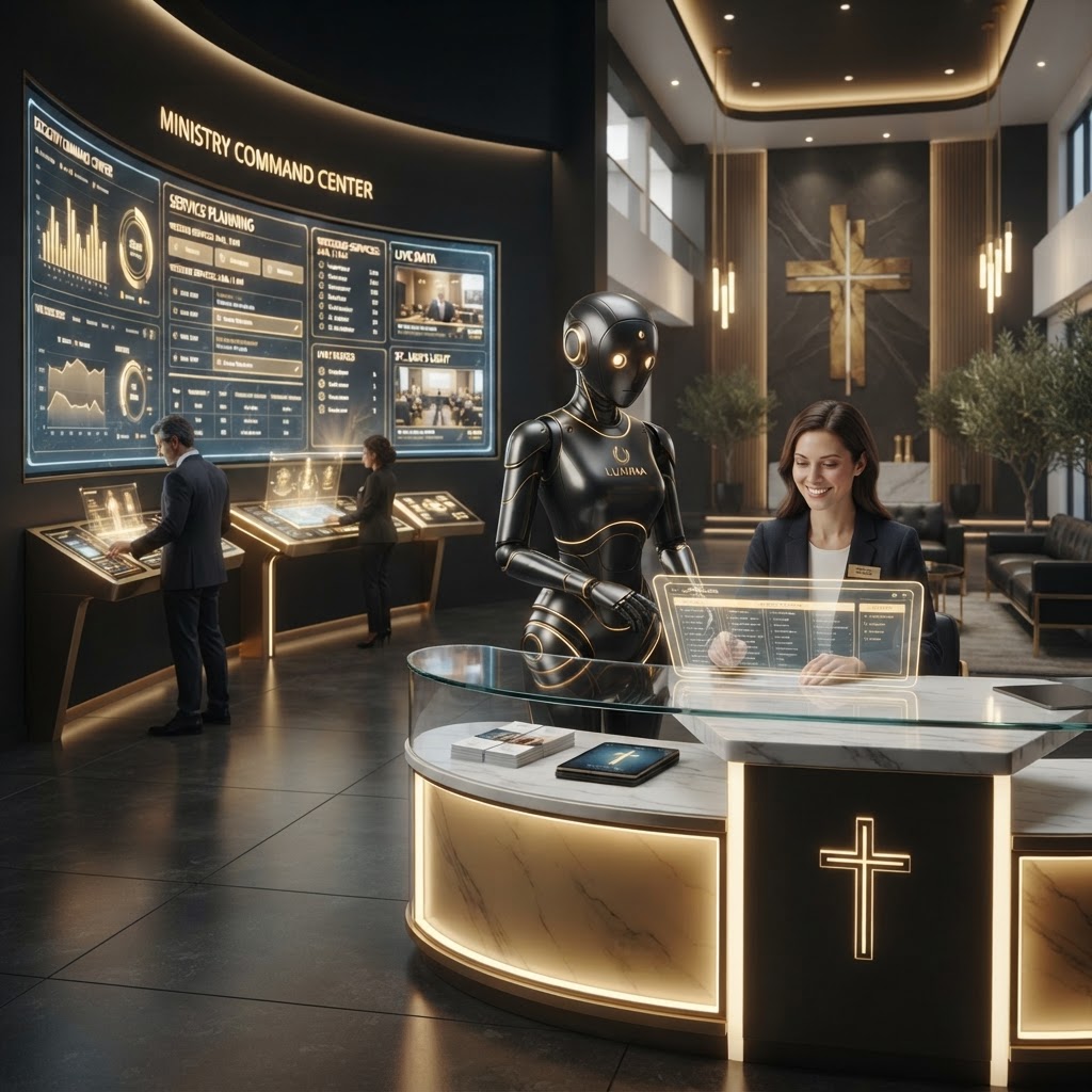 Luxury black and gold futuristic ministry robot dashboard