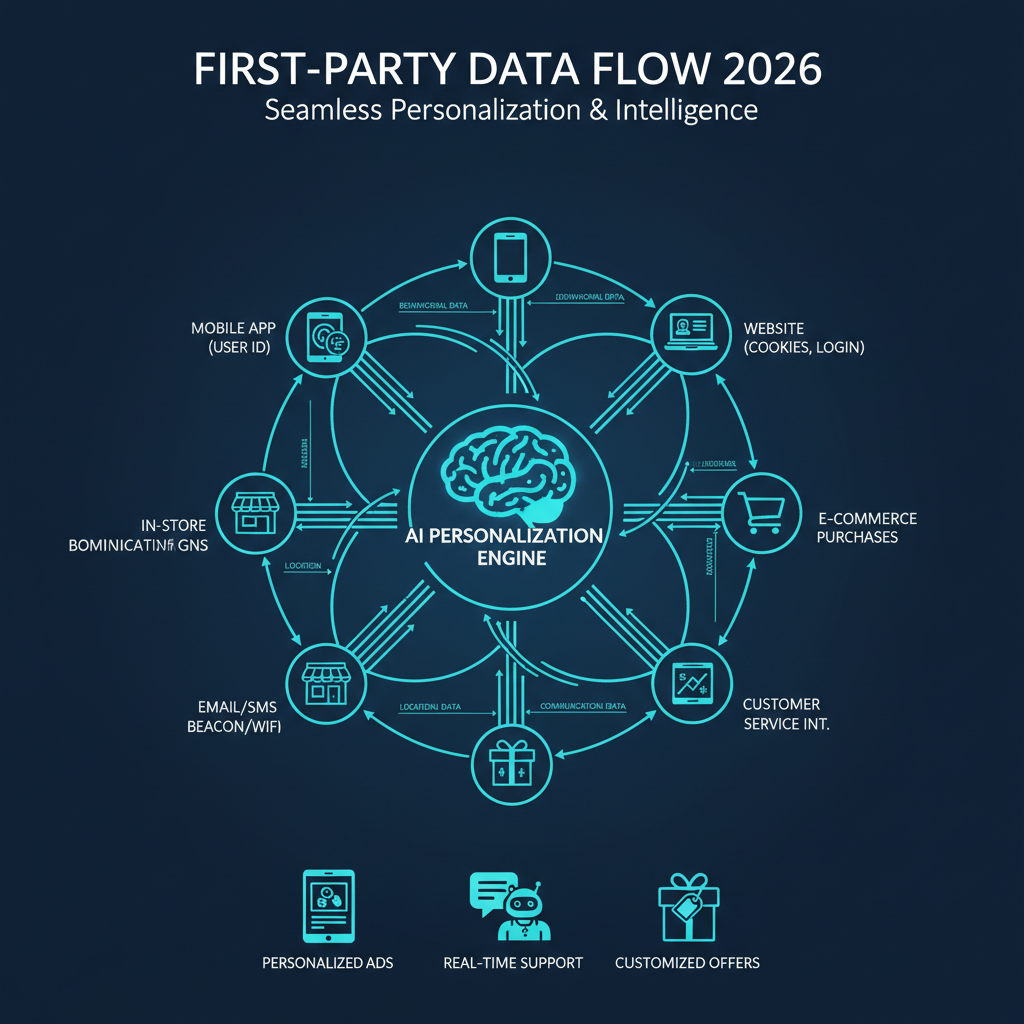 First-party data flow and AI personalization strategy visualization 2026