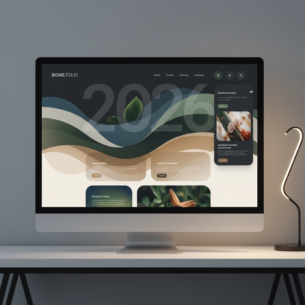 Organic biomorphic web design layouts with flowing curved sections and natural forms 2026