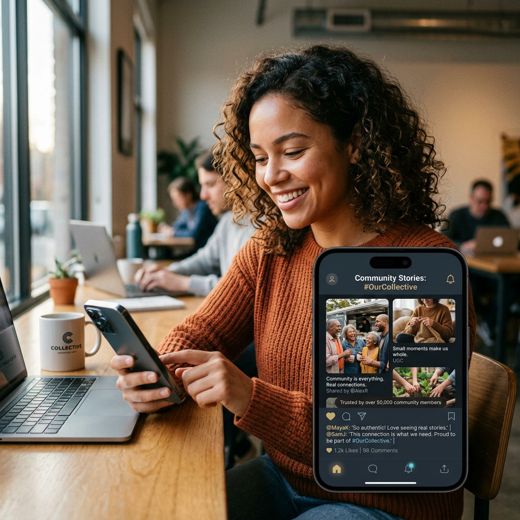 Authentic brand storytelling on social media 2026 showing real people and genuine community engagement