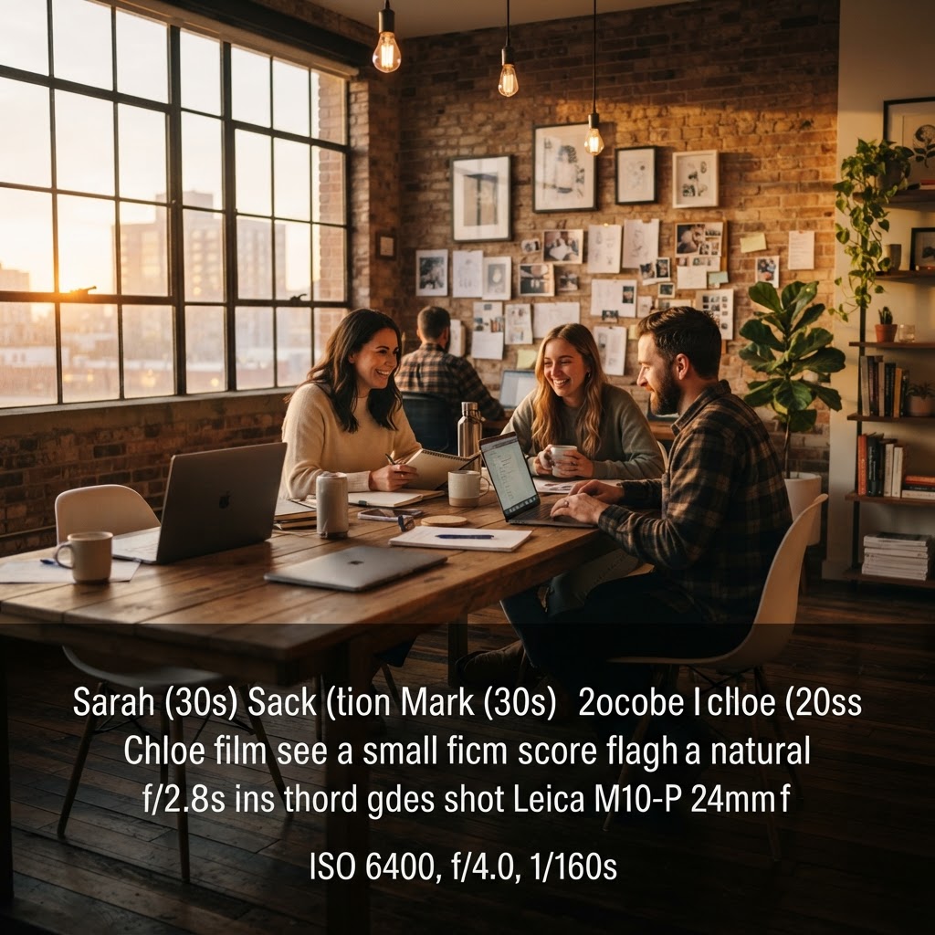 A small business team collaborating in a sunlit workspace
