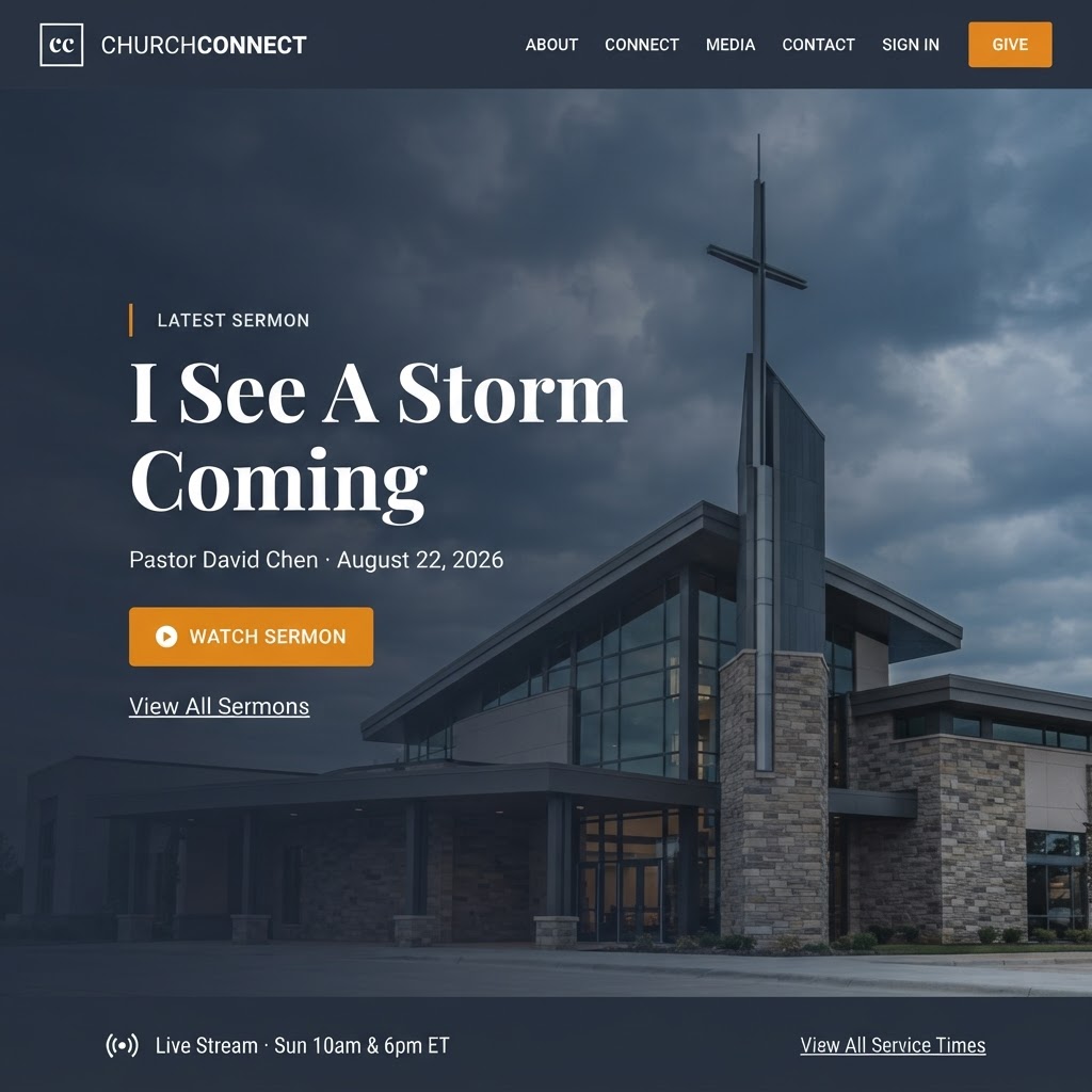 ChurchConnect church website homepage on a desktop screen