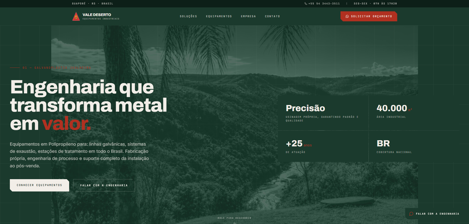 Tela inicial do site demonstrativo Vale Deserto