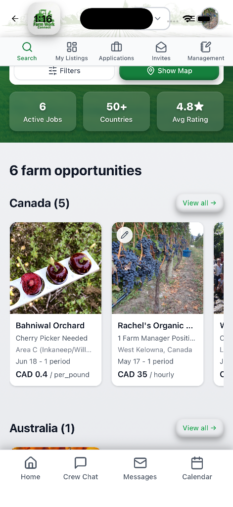 Job listings view