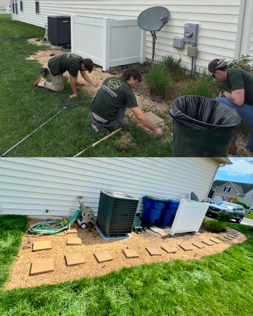 Before and after: side yard with paver path and mulch