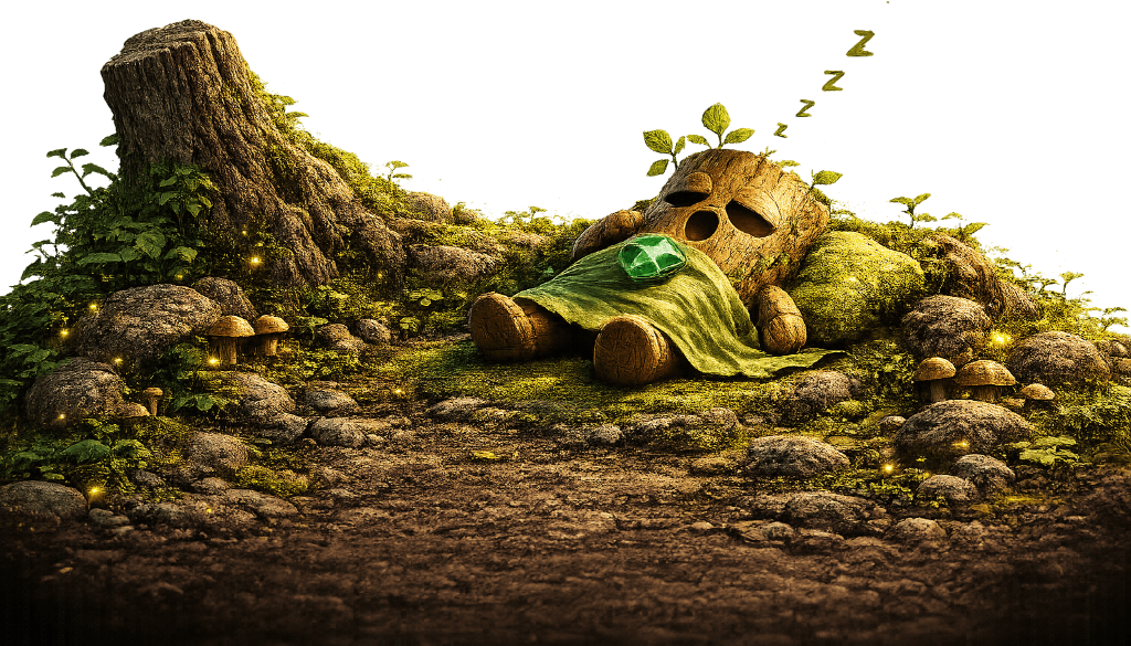 Decorative enchanted forest scene illustration with trees and nature elements - footer artwork for File Optimized website