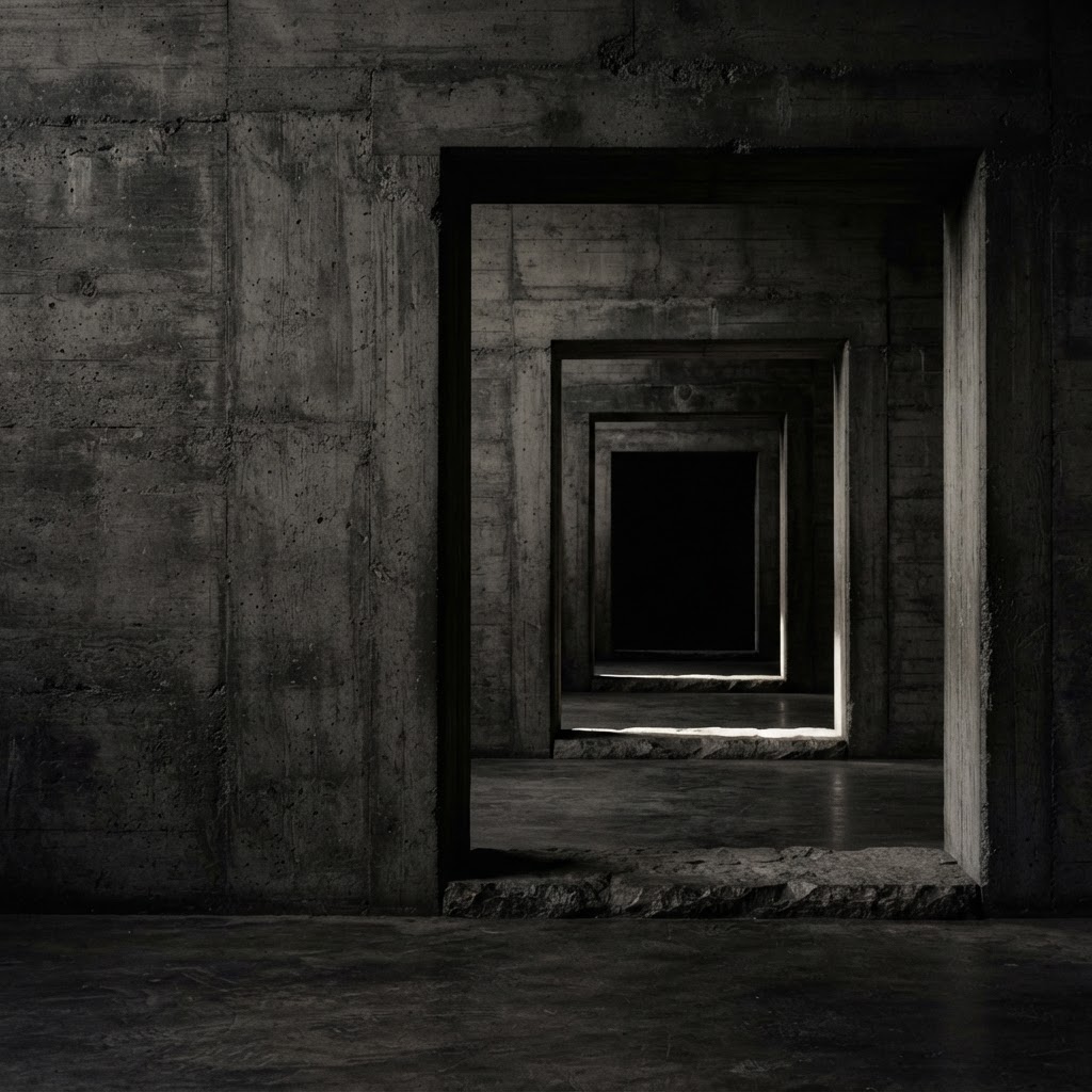 Concrete passageways receding into darkness